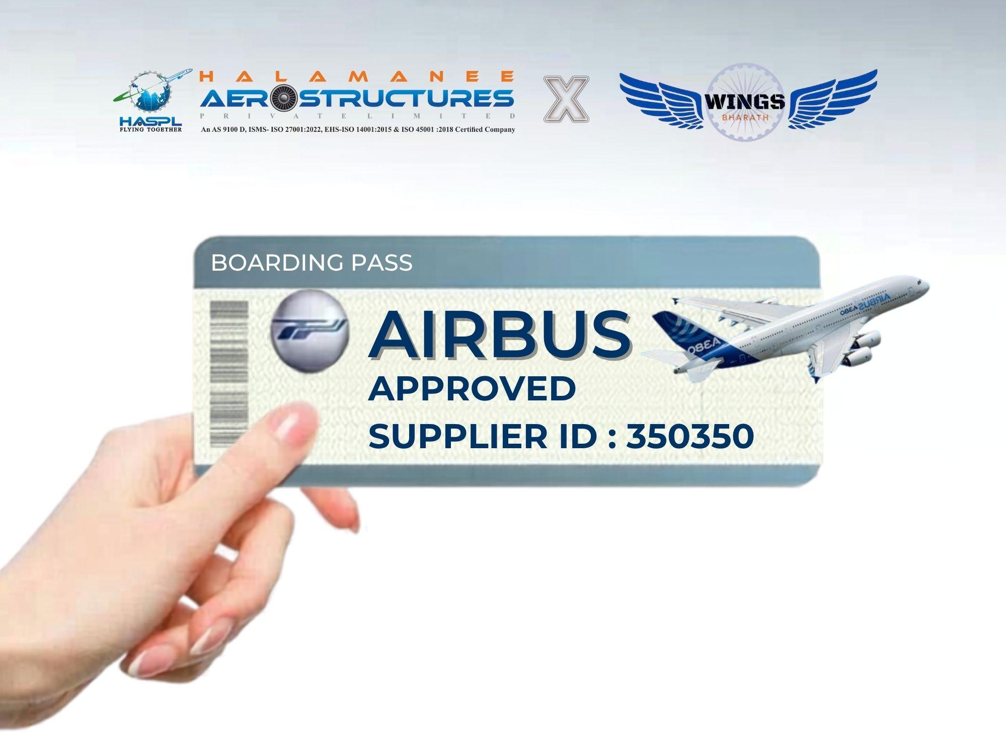Airbus Helicopters approved supplier boarding pass certification document showing supplier qualification